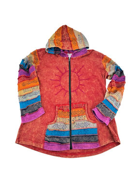 Multicolor Patchwork Hoodie Embroidery Sunshine Boho Greater Good Network XXL